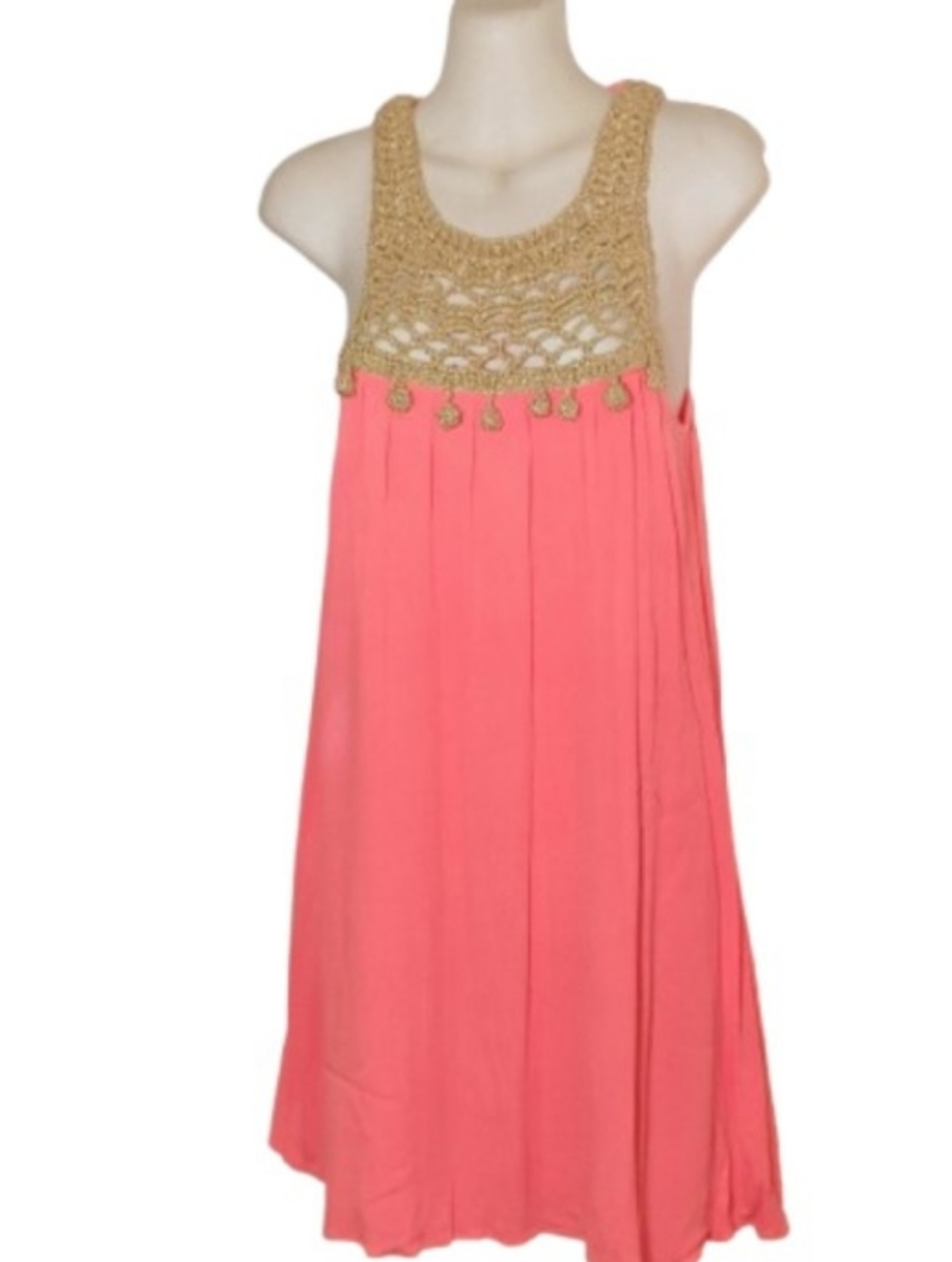 Lilly Pulitzer Rachelle Dress XXS Sleeveles Babydoll Pink Gold Crochet Preppy